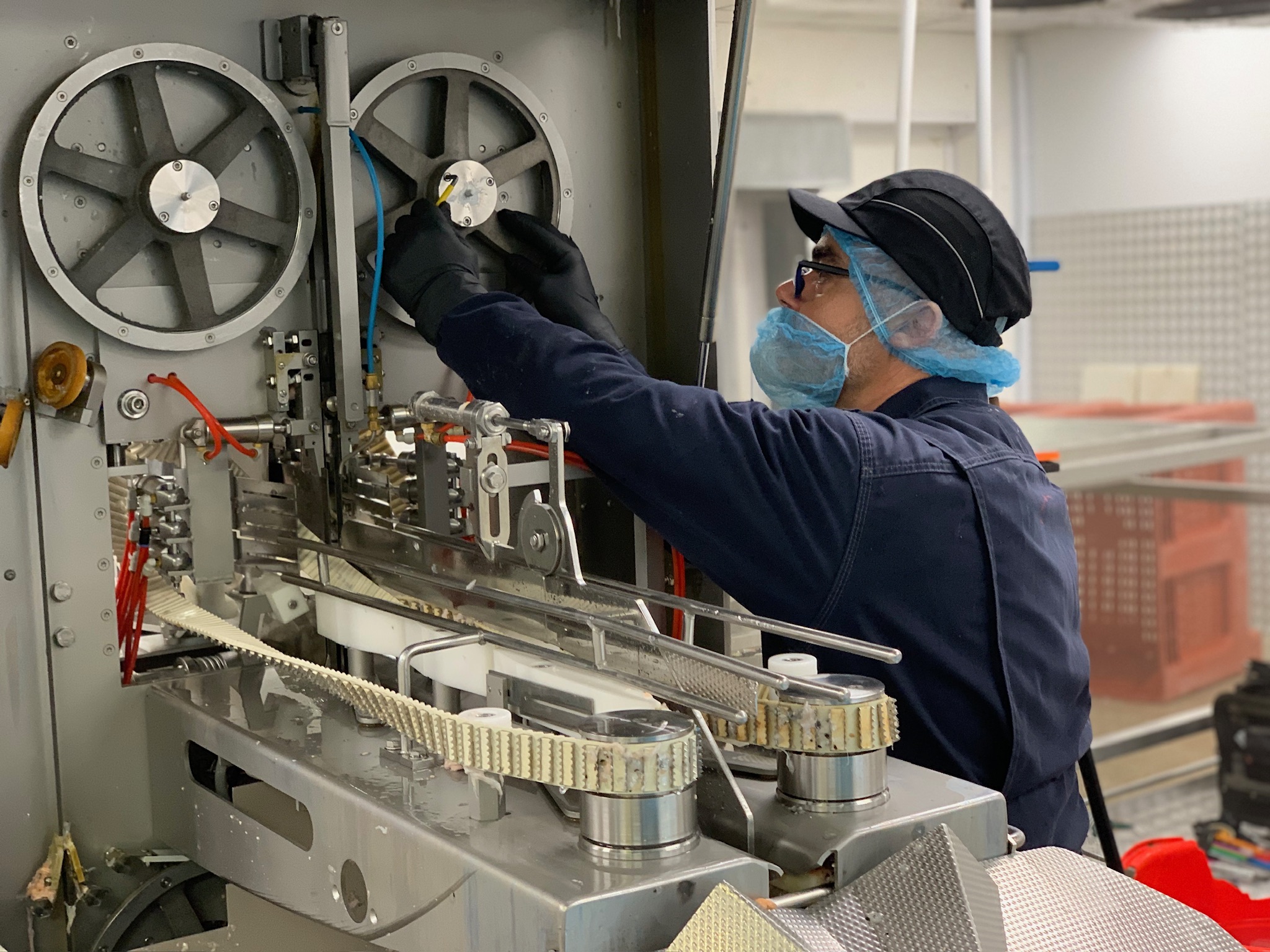 Professional engineer maintaining industrial food processing equipment